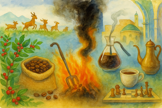 coffee beans, coffee berries, goats, traditional coffee, coffee history